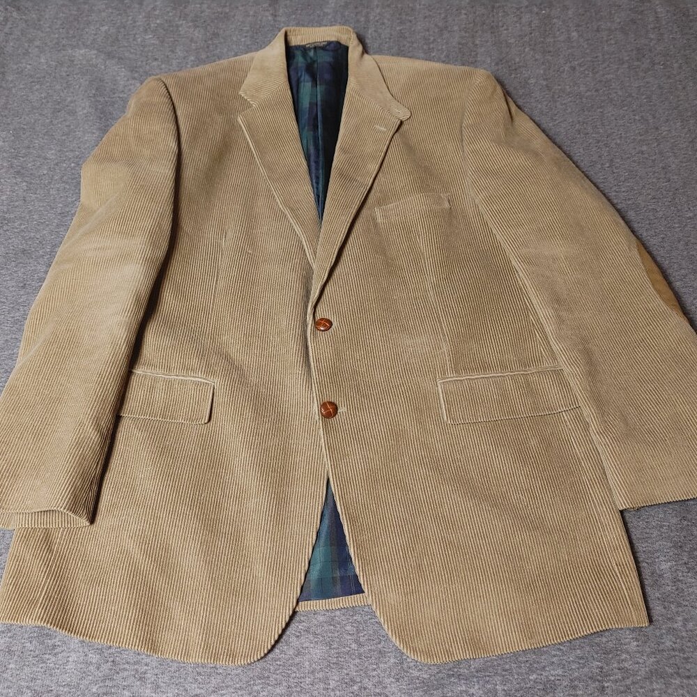 Lauren Ralph Lauren Men's 46L Tan Corduroy Blazer Jacket Plaid Lining Elbow Patc